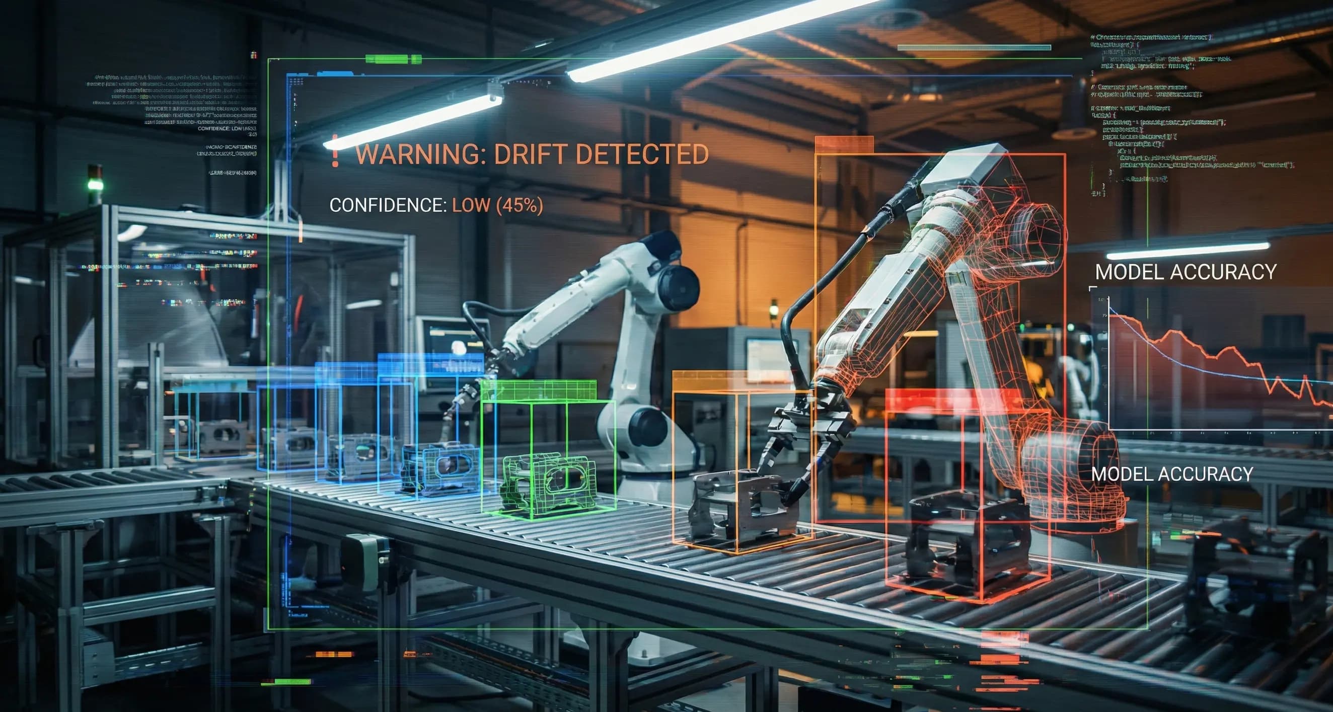 Caméra industrielle surveillant une ligne de production, illustrant le suivi de dérive en vision.